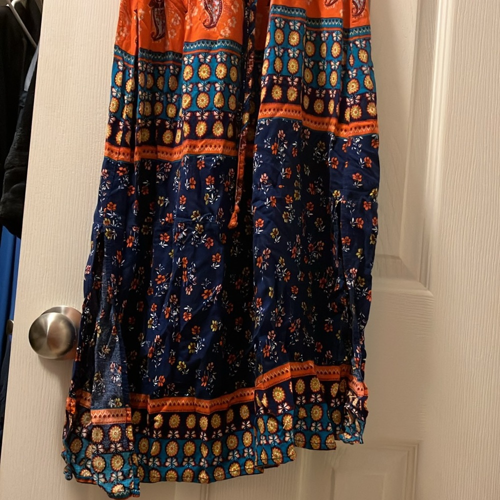 Umgee Orange and Navy Patterned Maxi Dress - Picture 3 of 10